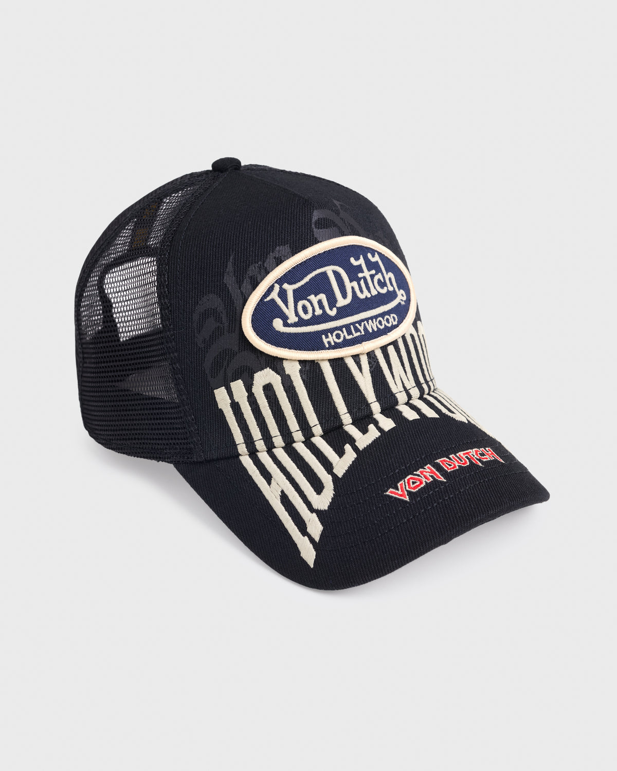 Stacked Logos Trucker - Black - Front