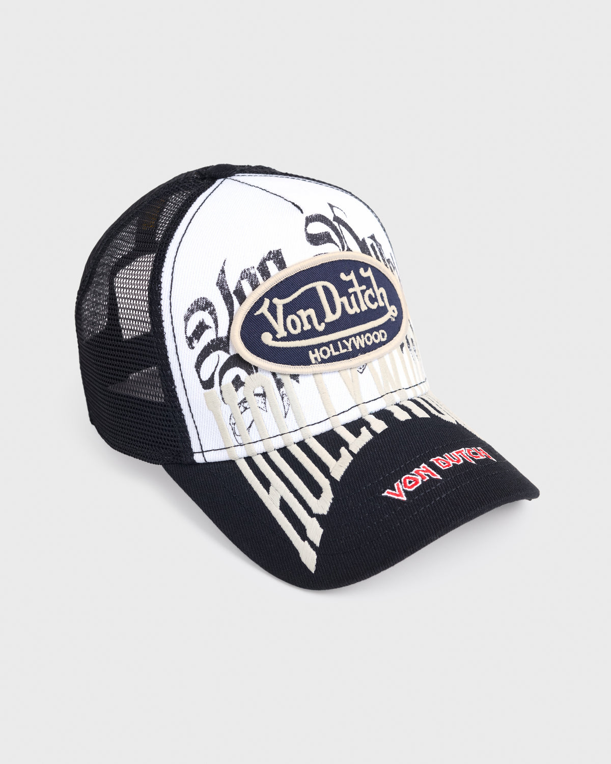Stacked Logos Trucker - Black/White - Front