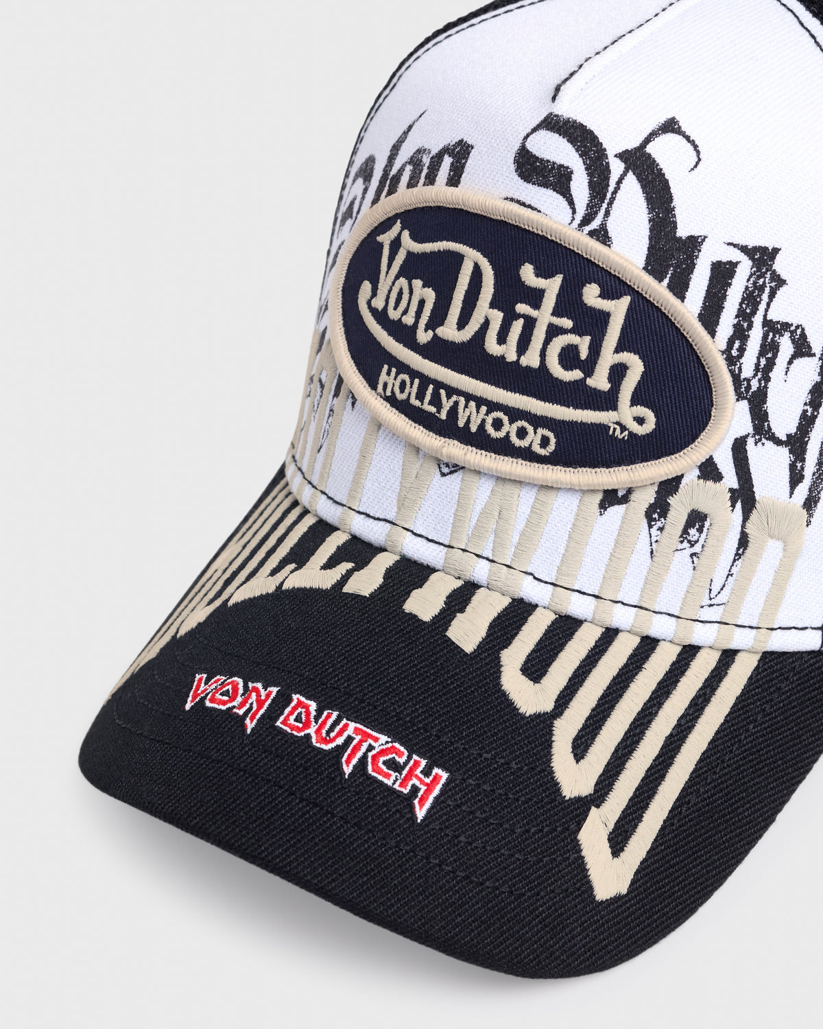 Stacked Logos Trucker - Black/White - Detail